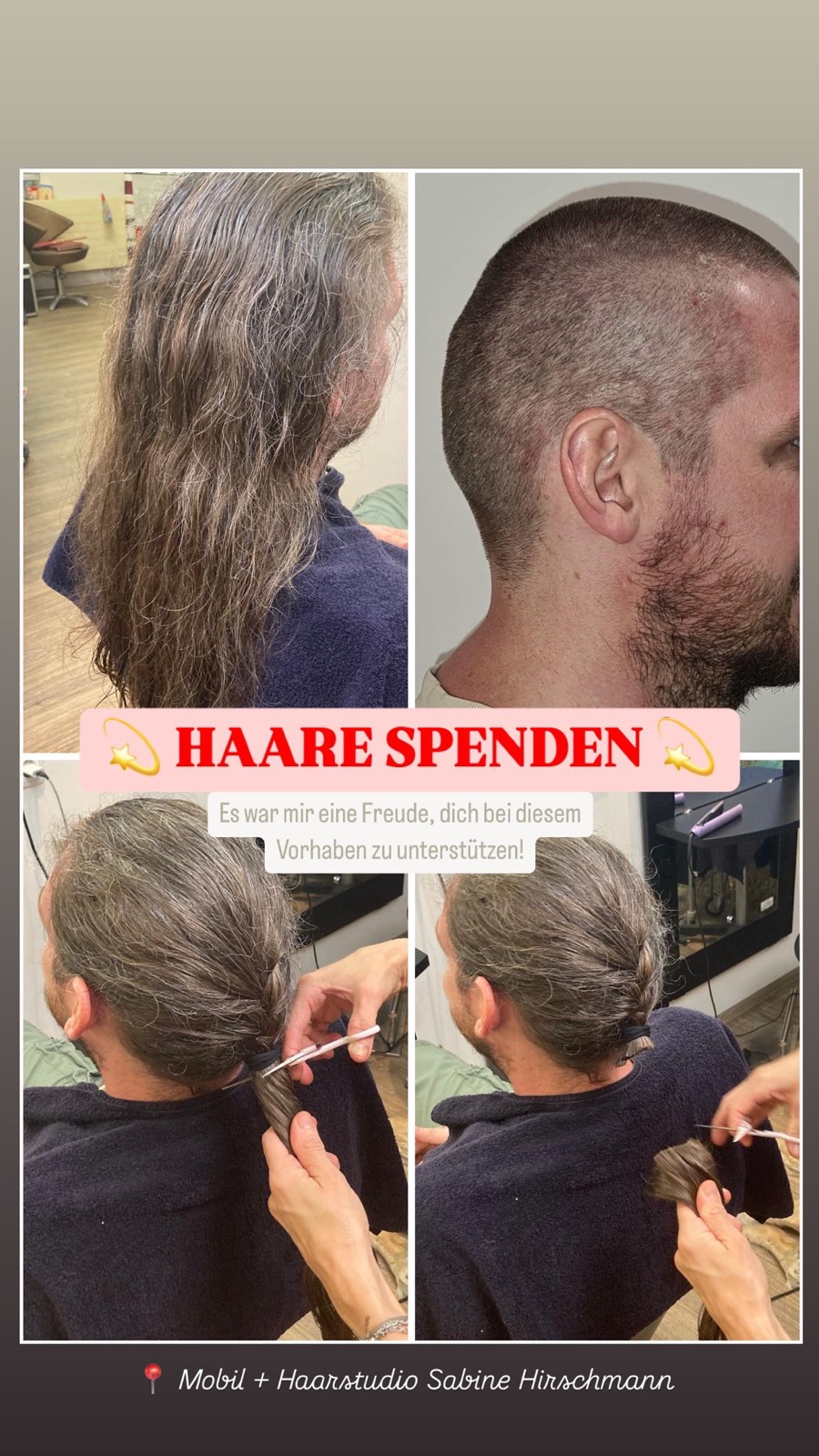 Haare spenden — vorher und nachher Aufnahmen einer Haarspende-Aktion im Studio