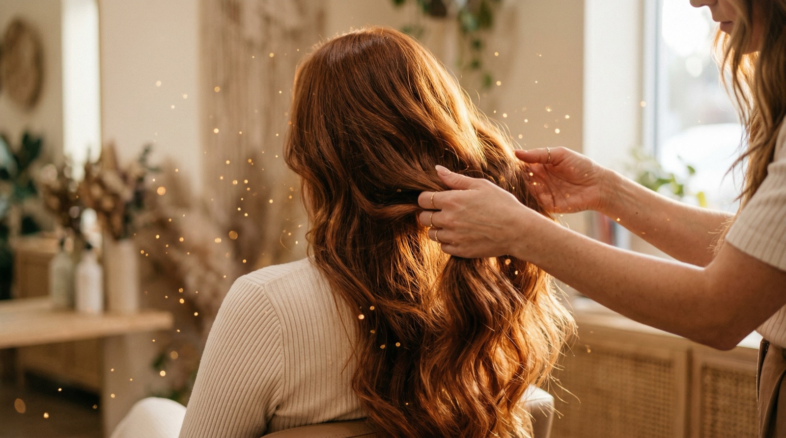 Haare Balancieren — achtsame Haarpflege mit goldenem Licht